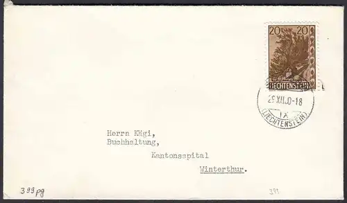 1960 Liechtenstein Mi.399 Einzelfrankatur nach Winterthur    (22723