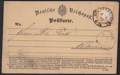 1873 Goldberg Schlesien 1/2 Groschen Postkarte nach Ohlau   (13456