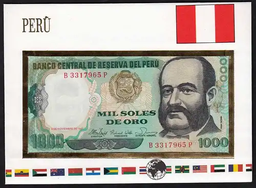 Peru 1000 Soles Banknotenbrief der Welt UNC   (15506