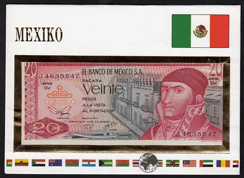 Mexiko - Mexico 20 Pesos Banknotenbrief der Welt UNC 1977  (15498