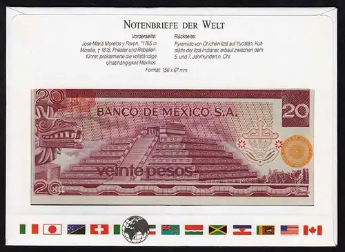 Mexiko - Mexico 20 Pesos Banknotenbrief der Welt UNC 1977  (15498