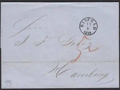 Thurn und Taxis 1858 Brief Eisfeld nach Hamburg über Meiningen  (16004