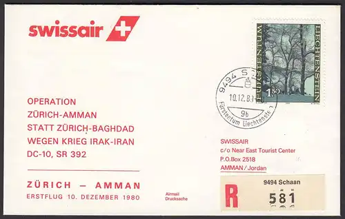 Liechtenstein Erstflug Swissair Zürich - Amman 1980 SR 392   (22937