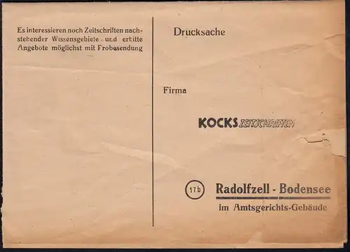 Drucksache Gebühr bezahlt Radolfzell 1948   (23051