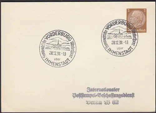 1938 Sonderstempel Vorderburg über Immenstadt auf Privatganzsache  (23130