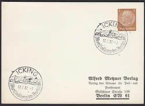 1937 Sonderstempel ICKING im Isartal auf Privatganzsache   (23132