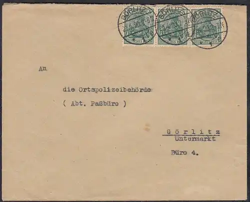 1920 Deutsches Reich 5 Pfennig Germania Mef. Polizei Ortsbrief   (23140