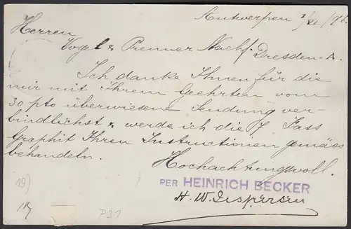 Belgien - Belgium 1896 Ganzsache Postal Stationery Anvers - Dresden   (22790