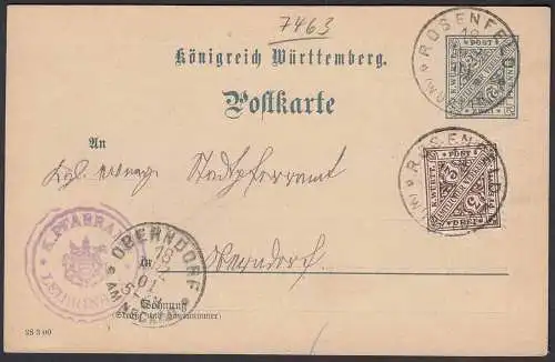 Württemberg Ganzsache m.Zusatzfr. Rosenfeld - Oberndorf 1901    (22913