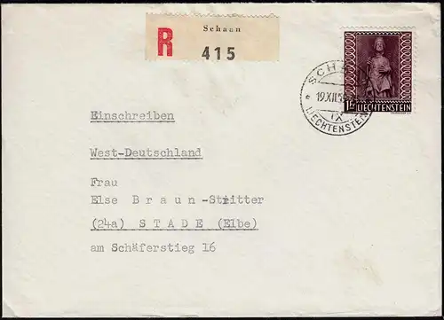 Liechtenstein R-Brief 1959 Schaan - Stade EF Mi.388   (23262