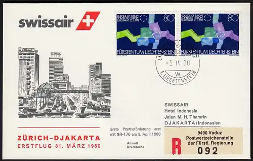 Liechtenstein SWISSAIR 1980 Zürich-DJAKARTA   (23274