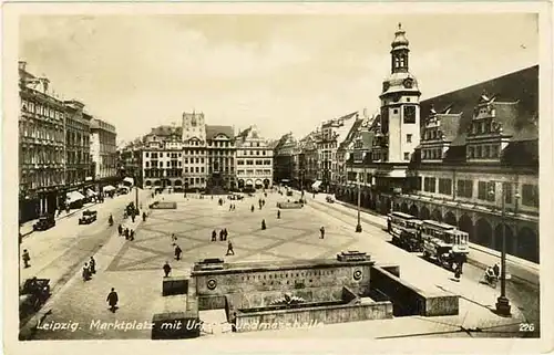 AK 1937 Sachsen Leipzig Marktplatz Strassenbahn Oldtimer    (0955