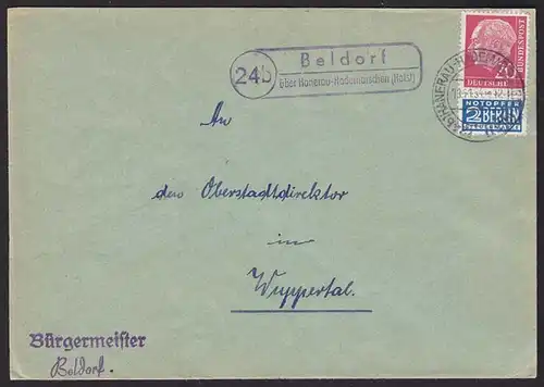 Brief Posthilfstelle/Landpost BELDORF über Hanerau-Hademarschen (Holst.)
