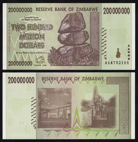 Simbabwe - Zimbabwe 200 Millionen Dollars 2008 Pick 81 UNC   (17900