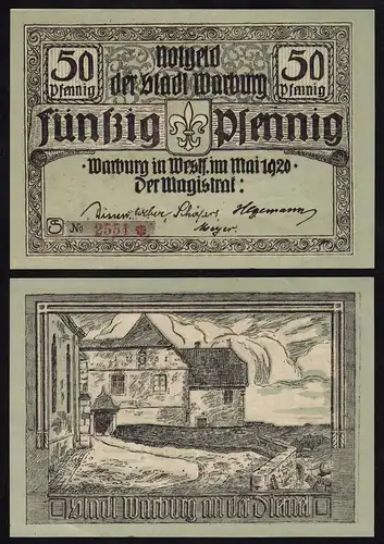 Warburg Westfalen 50 Pfennig Notgeld 1920 XF+   (17528