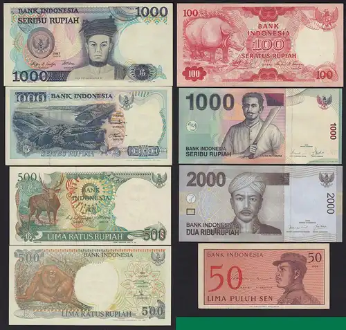 Indonesien - Indonesia 8 Stück verschiedene Banknoten UNC   (17885