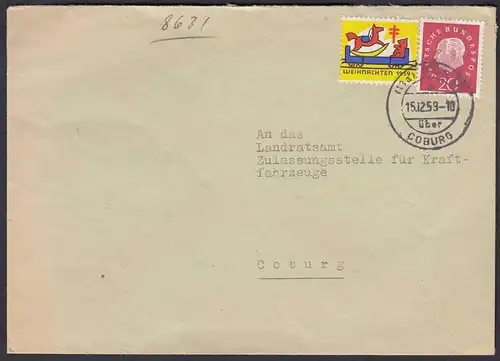 Fürth am Berg über Coburg 1959 Landpost Bedarfsbrief m.Vignette  (23438