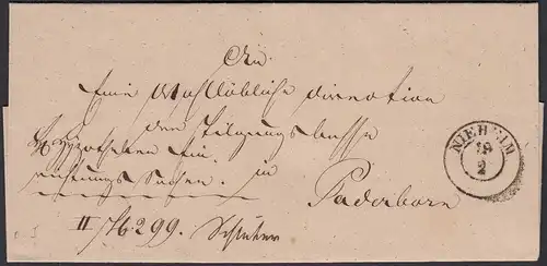 Preussen ca. 1840 Umschlag NIEHEIM K2 nach PADERBORN  (23471