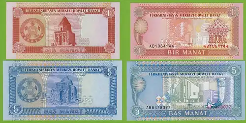 Turkmenistan - 1, 5 Manat Banknoten 1993 UNC    (18209