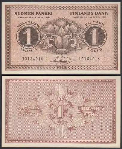 FINNLAND - FINLAND 1 MARKKA BANKNOTE 1916 PICK 19 AU (1-)  (23593