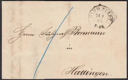 Preussen 1865 Brief HAMM STADT nach HATTINGEN Inhalt  (23476