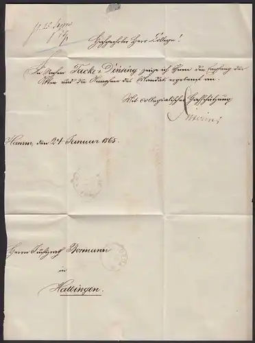 Preussen 1865 Brief HAMM STADT nach HATTINGEN Inhalt  (23476