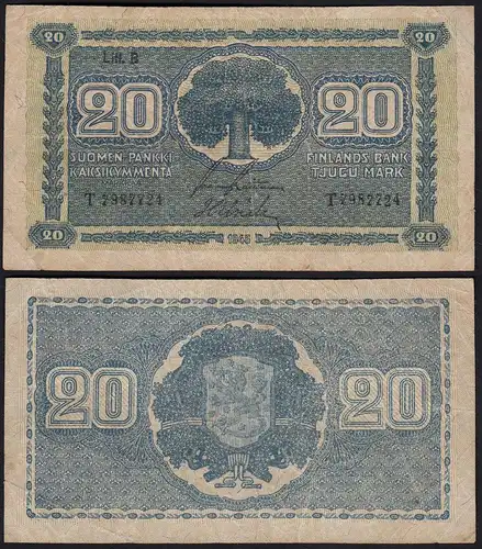 FINNLAND - FINLAND 20 MARKKA 1945 Litt. B PICK 86 F (4) Serie T   (23652