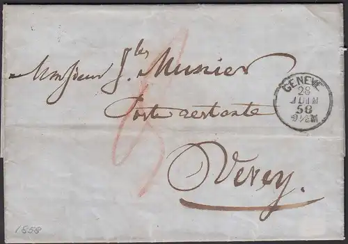 Schweiz 1858 Brief GENF nach VEVEY Inhalt  (23718