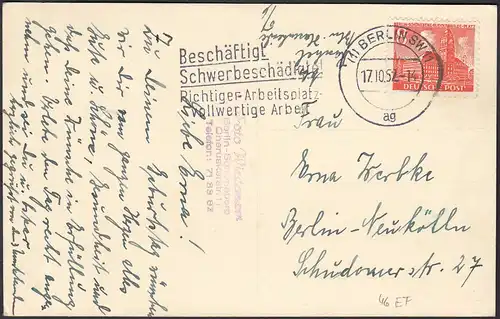 1952 AK Berlin Festwochen m.EF Mi.46 Maschinen-Stempel  (23795