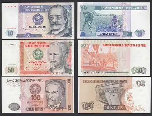 Peru 10,50,100 Intis Banknoten 1986 UNC (1)    (24011