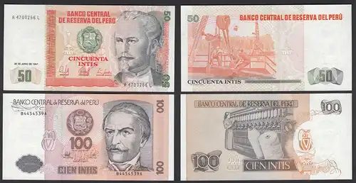 PERU 50 + 100 Intis Banknoten UNC (1) Pick 131 + 133   (24136