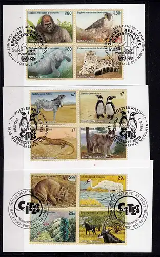UNO Wien Genf New-York gefährdete Tiere 4er Block auf Briefstück ESST   (24138