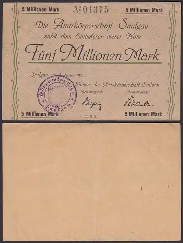 Saulgau  5 Millionen Mark 1923 Notgeld Württemberg  (24160