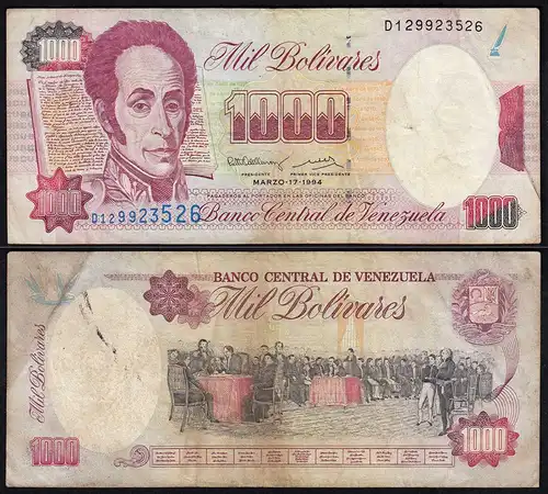 Venezuela 1000 Bolivares Banknote 1994 F/VF (3/4) Pick 76a   (24210