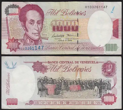 Venezuela 1000 Bolivares Banknote 1995 F (4) Pick 76b  (24213