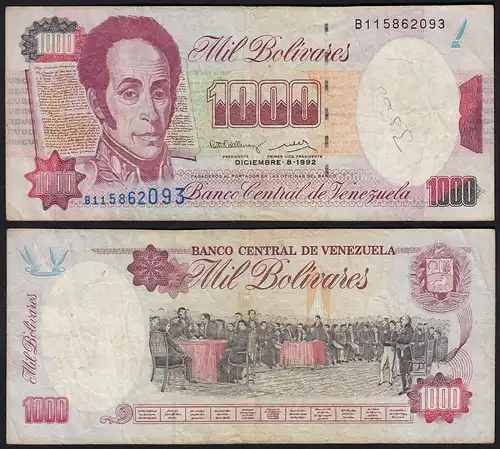 Venezuela 1000 Bolivares Banknote 1992 F (4) Pick 73c  (24212