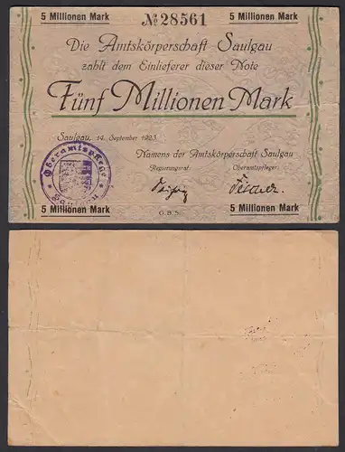 Saulgau  5 Millionen Mark 1923 Notgeld Württemberg  (24159