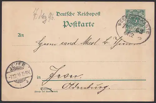 Reichspost-Karte Ganzsache Bahnpost 1896 Weetze-Haste - Jever  (20887