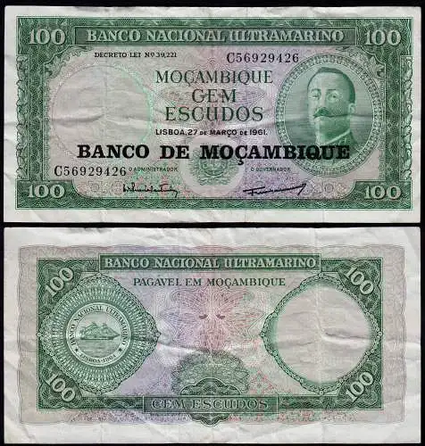 MOSAMBIK - MOZAMBIQUE 100 Escudos 1961 Pick 117 F/VF (4/3)  22831