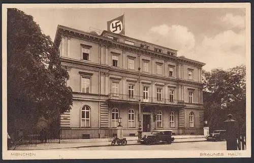 AK NS Propaganda Karte 3.Reich Braunes Haus München mit Fahne    (8373