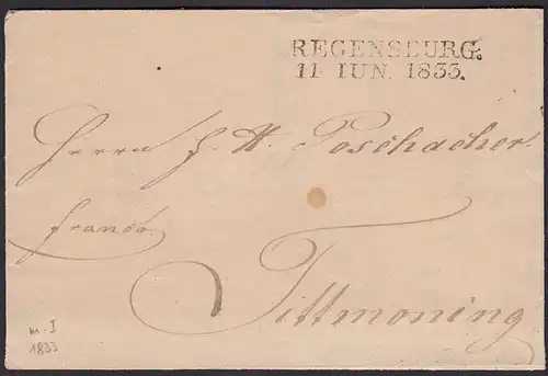 Bayern 1833 Brief L2 REGENSBURG - TITTMONING mit Inhalt  (15888