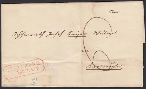 Baden - 1849 Umschlag OFFENBURG R2r nach CARLSRUHE R2   (15877