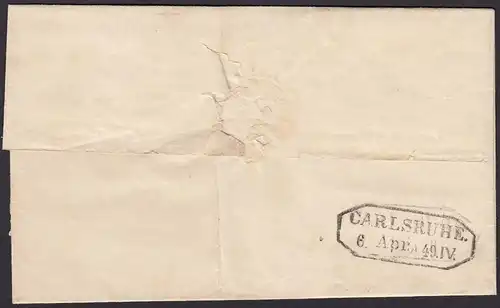 Baden - 1849 Umschlag OFFENBURG R2r nach CARLSRUHE R2   (15877
