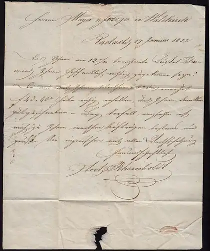 Baden - 1822 Brief RASTATT L2r nach WALDKICH mit Inhalt   (15854
