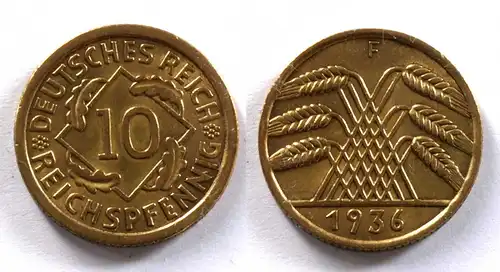 DEUTSCHES REICH 3.REICH 10 Reichspfennig 1936 F Jäger 317 (24370