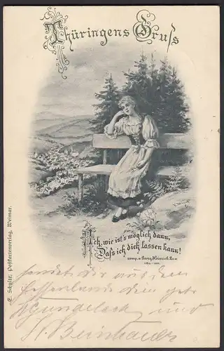 AK Thüringen Gruss Jugendstil 1901 Sehnsucht Mädchen  (24488