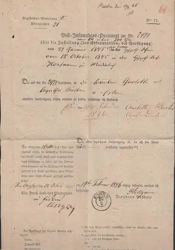 Preussen ESSEN 1846 Post-Insinuations-Document Recklinghausen (24519