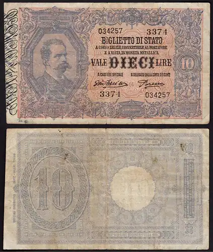 Italien - Italy  10 Lire Banknote 1918 F (4) Pick 20g    (15027