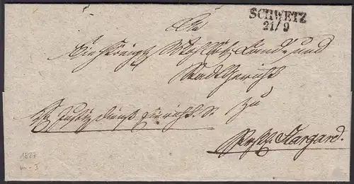 Preussen Brief 1827 SCHWETZ L2 (Świecie) Pommern nach STARGARD mit Inhalt (24534