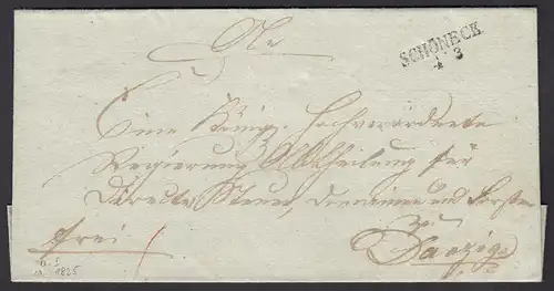 Preussen Umschlag ca. 1825 SCHÖNECK L2 nach DANZIG   (24535